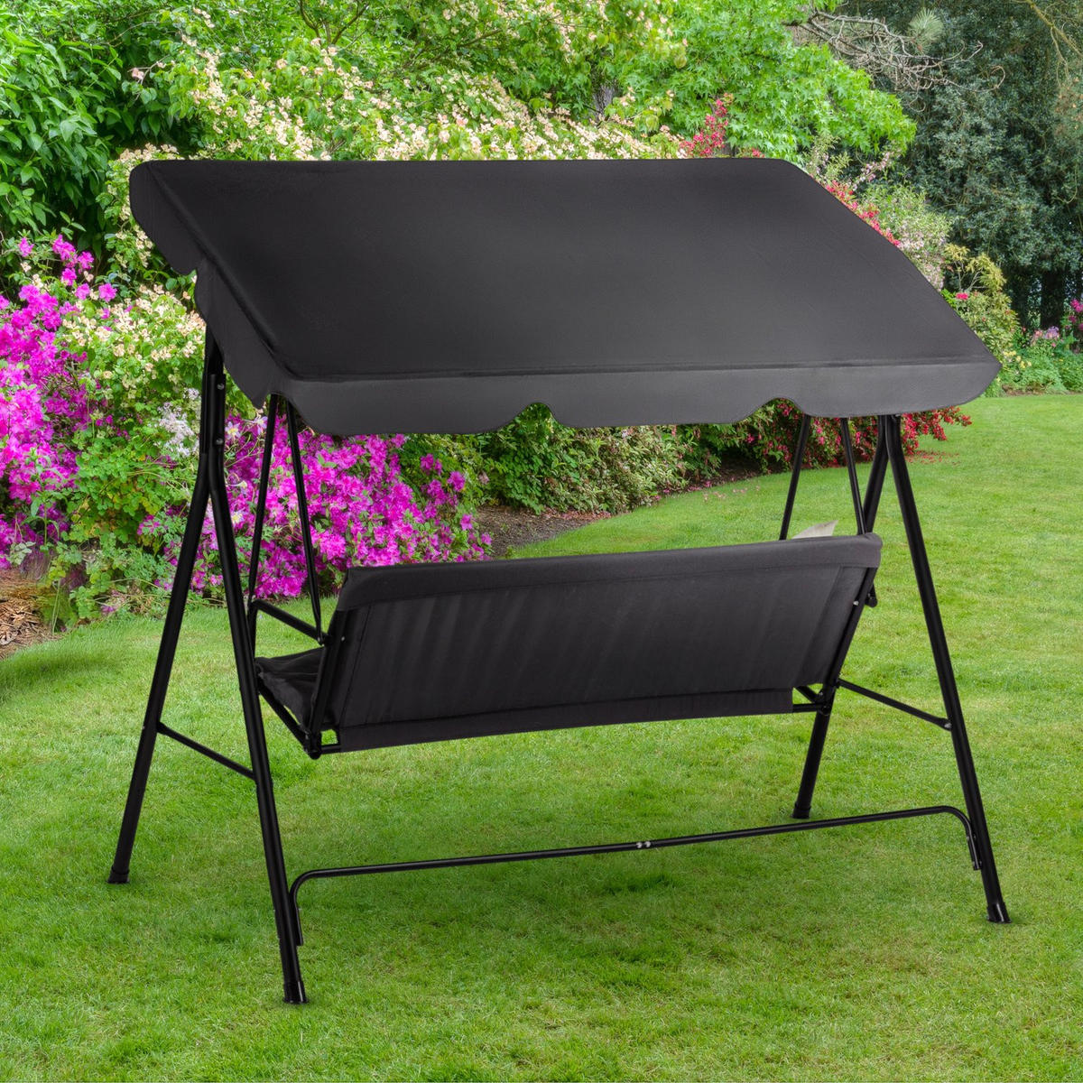 HOLLYWOODSCHAUKEL mit Sonnendach, 170/110/153 cm, 3 Personen, 2 Kissen - Grau, Textil/Metall (170/153/110cm) - Luverno