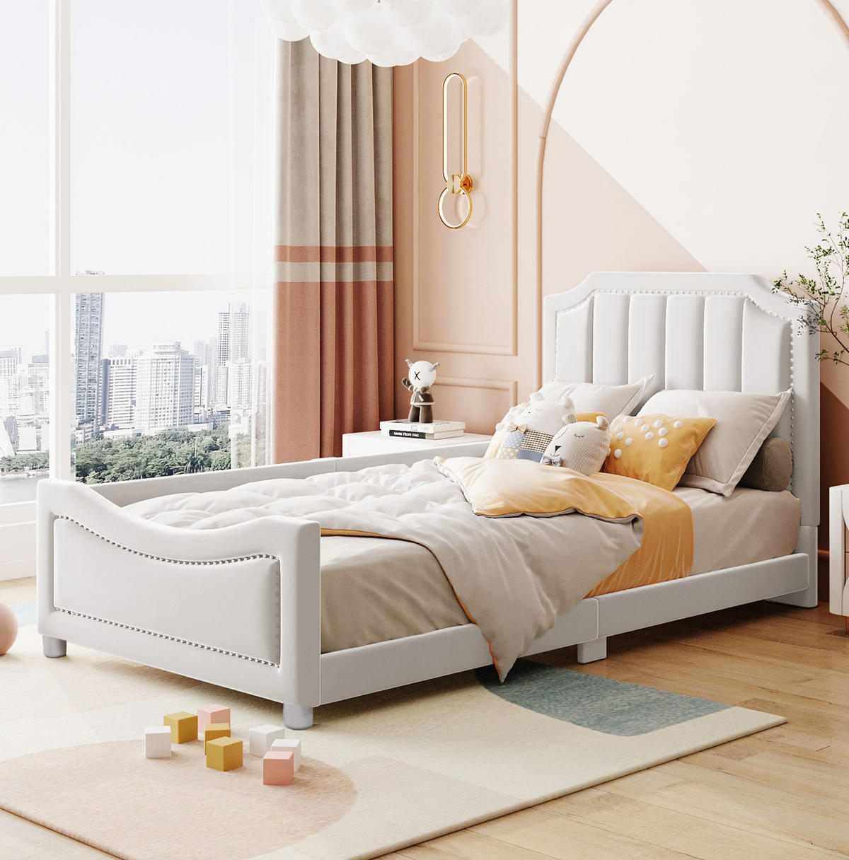 POLSTERBETT 211/94.5/41.5 cm Beige aus Holz mit Rückenlehne - Beige, Holz (90/200cm) - OKMYHOME