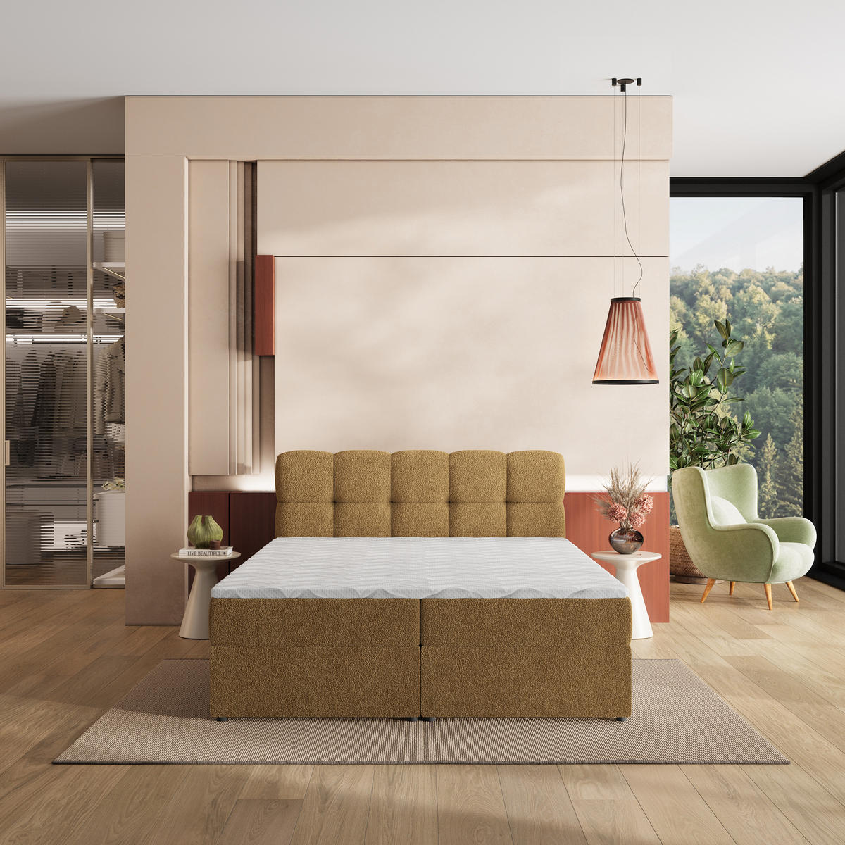 POSTEL Boxspring MERU 180x200 cm Medová - med, kompozitní dřevo/textil (180/200cm) - MASSENO