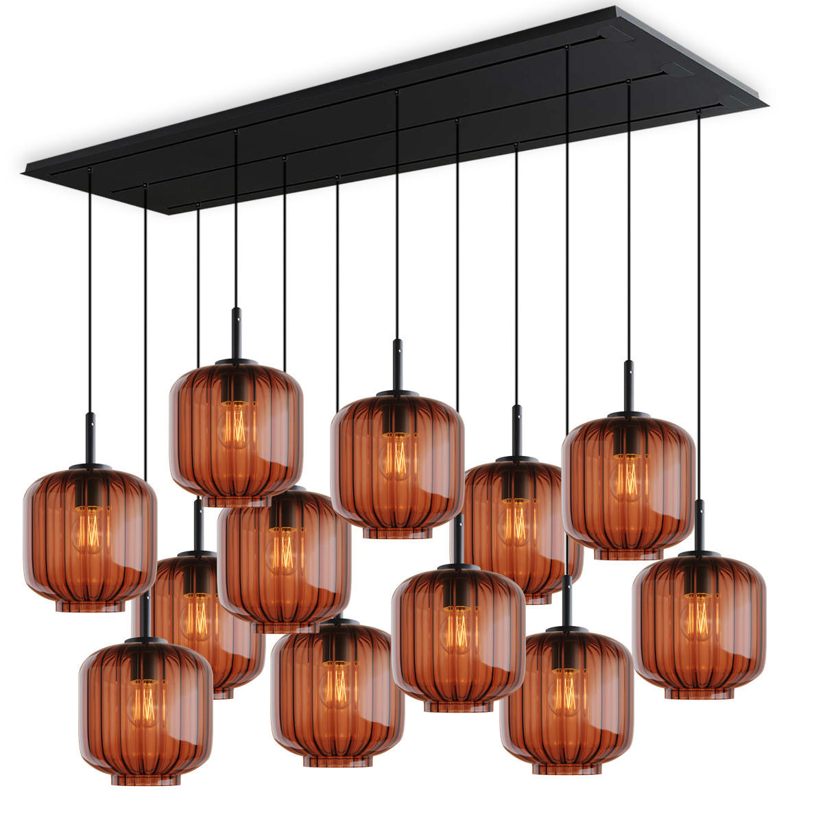 HÄNGELEUCHTE Velo 12-flammig Braun Ø 20cm - Schwarz/Braun, Glas (20/20/20cm) - s.luce