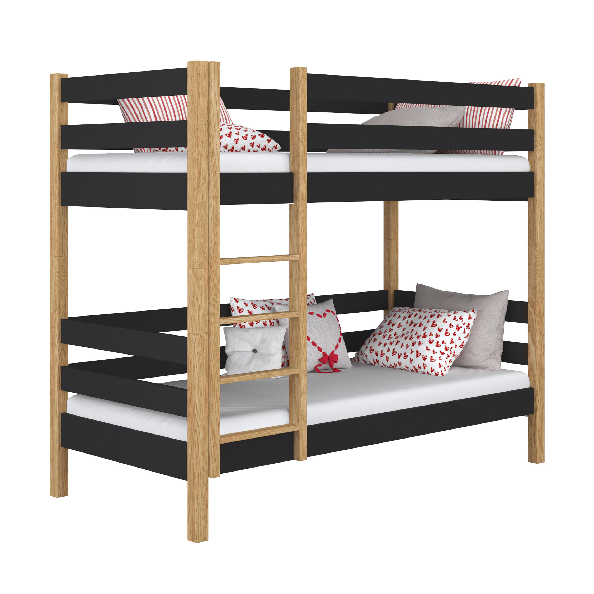 N-Wood Etagenbett Eiche Artisan, Schwarz 80x180 cm