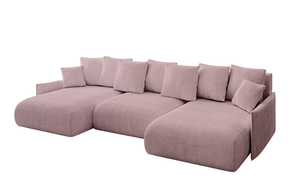 WOHNLANDSCHAFT mit Schlaffunktion und Bettkasten ONESK-U-v1 304x165x40 Rosa Cord - Rosa, Holzwerkstoff/Kunststoff (304/90/165cm) - ALTDECOR