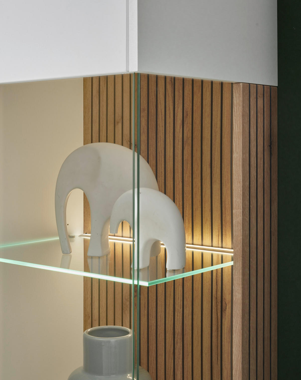 VITRINE weiß matt, Eiche 75 x 125 cm, Highboard mit Soft-Close-Funktion - Eichefarben/Schwarz, Glas/Holzwerkstoff (75/125/38cm)