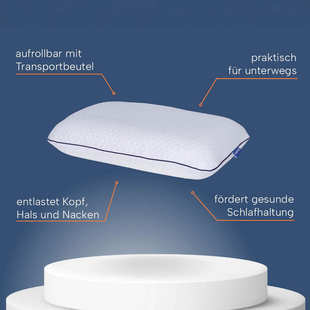 REISEKISSEN SUPER TRAVEL, 40x25x10, Rücken- & Seitenschläfer, cosyPUR® Memory Foam - Weiß, Textil (25/40cm) - casimum