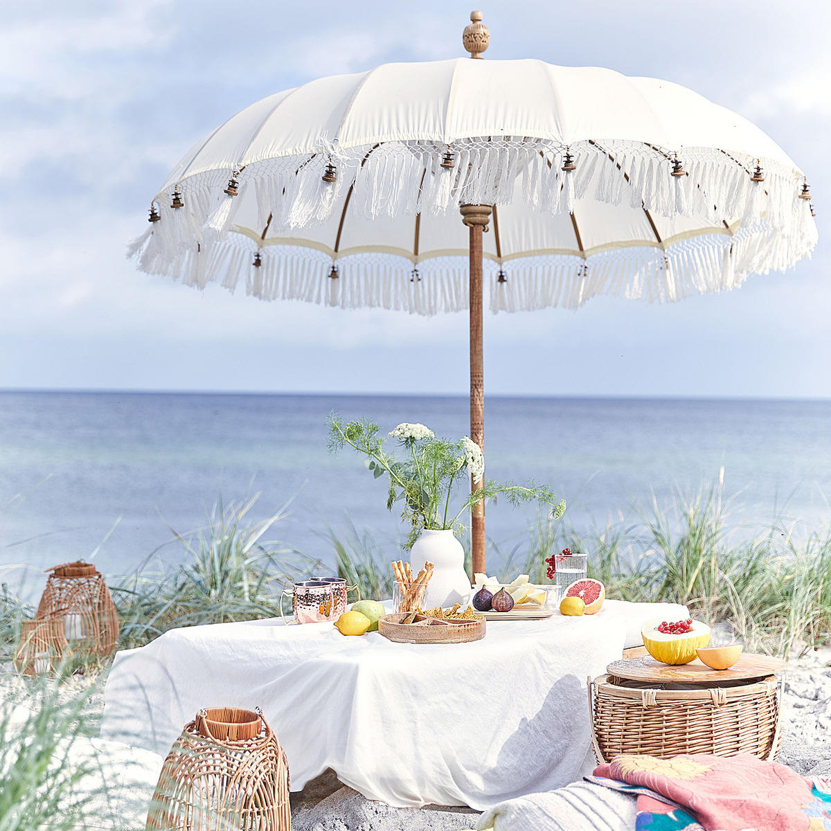 SONNENSCHIRM Macramé - Beige, Holz/Textil (180/180cm) - Butlers