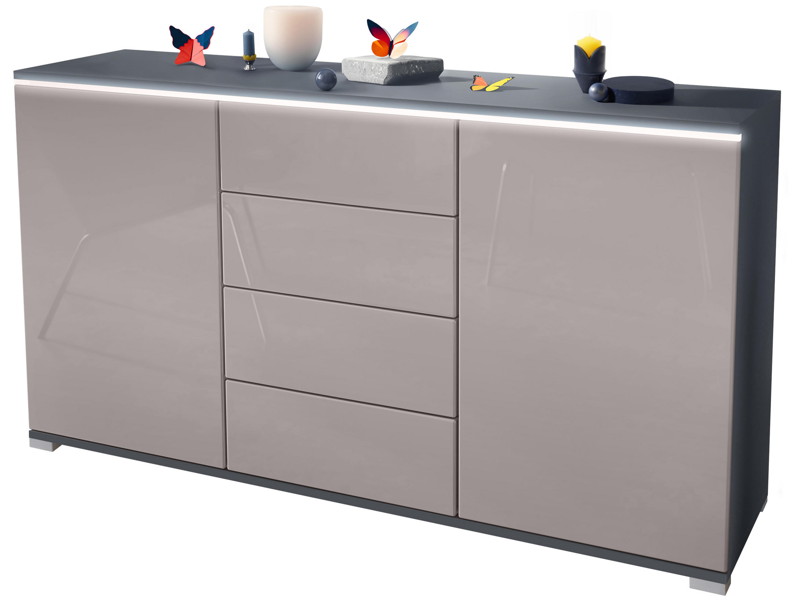 SIDEBOARD Faro Sandgrau Hochglanz - Sandfarben, Holzwerkstoff (138.5/75.5/35cm) - Vladon