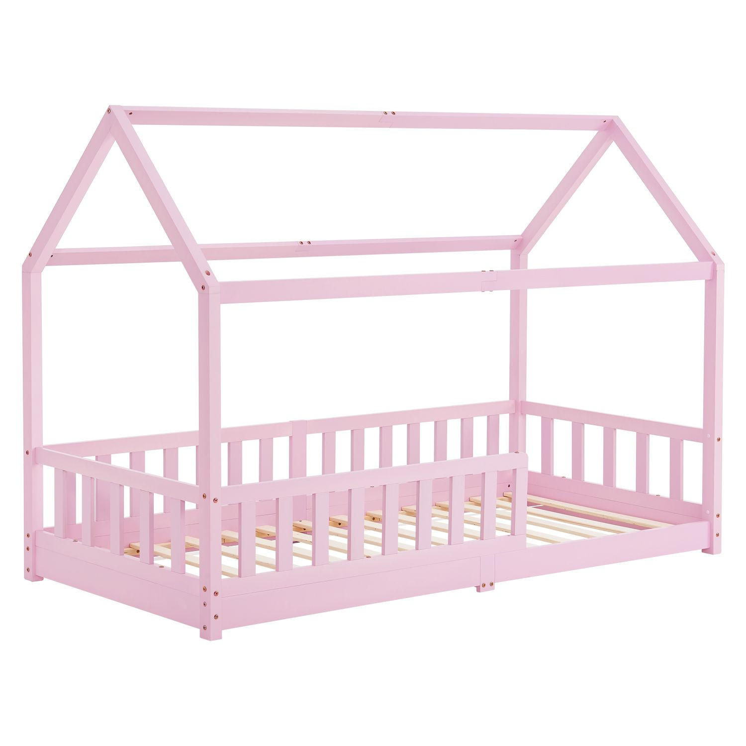 KINDERBETT Marli rosa 90x200 cm - Rosa, Holz (90/200cm) - Juskys