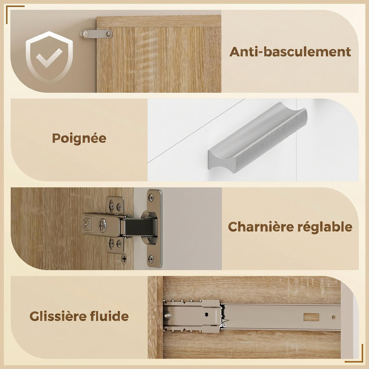KÜCHENSCHRANK Weiß und Naturholz-Optik, 6 Türen, 120/40/175 cm - Weiß, Holzwerkstoff (120/175/40cm) - PANGIVO