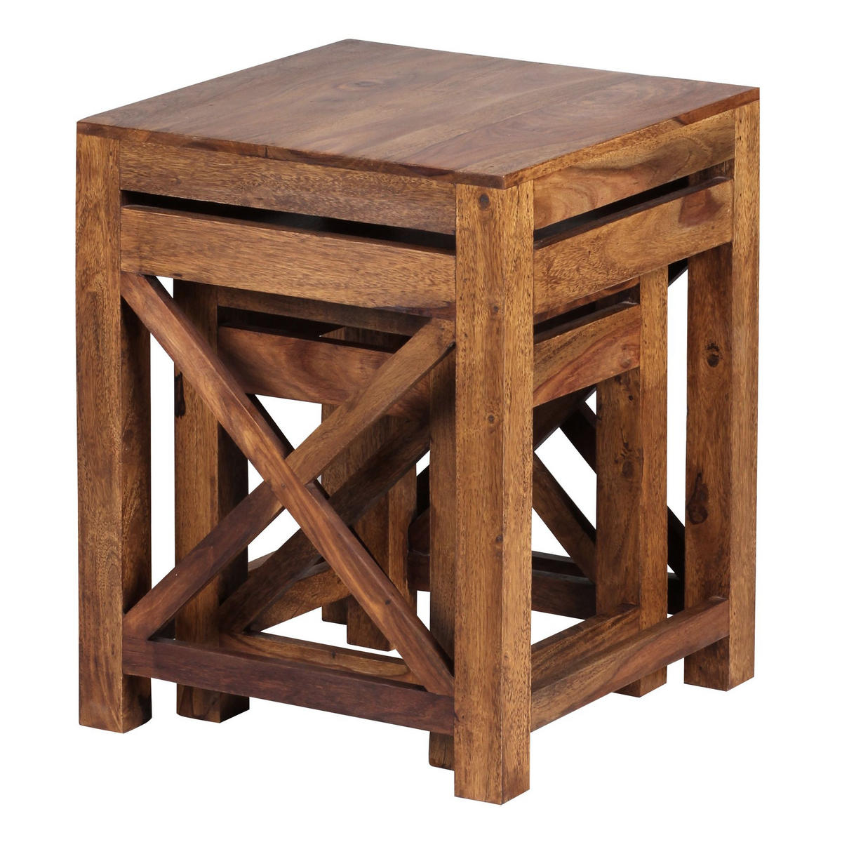 BEISTELLTISCH Set – 2-teilig Massivholz quadratisch Landhausstil pflegeleicht - Braun, Holz (40/40/50cm) - KADIMA DESIGN