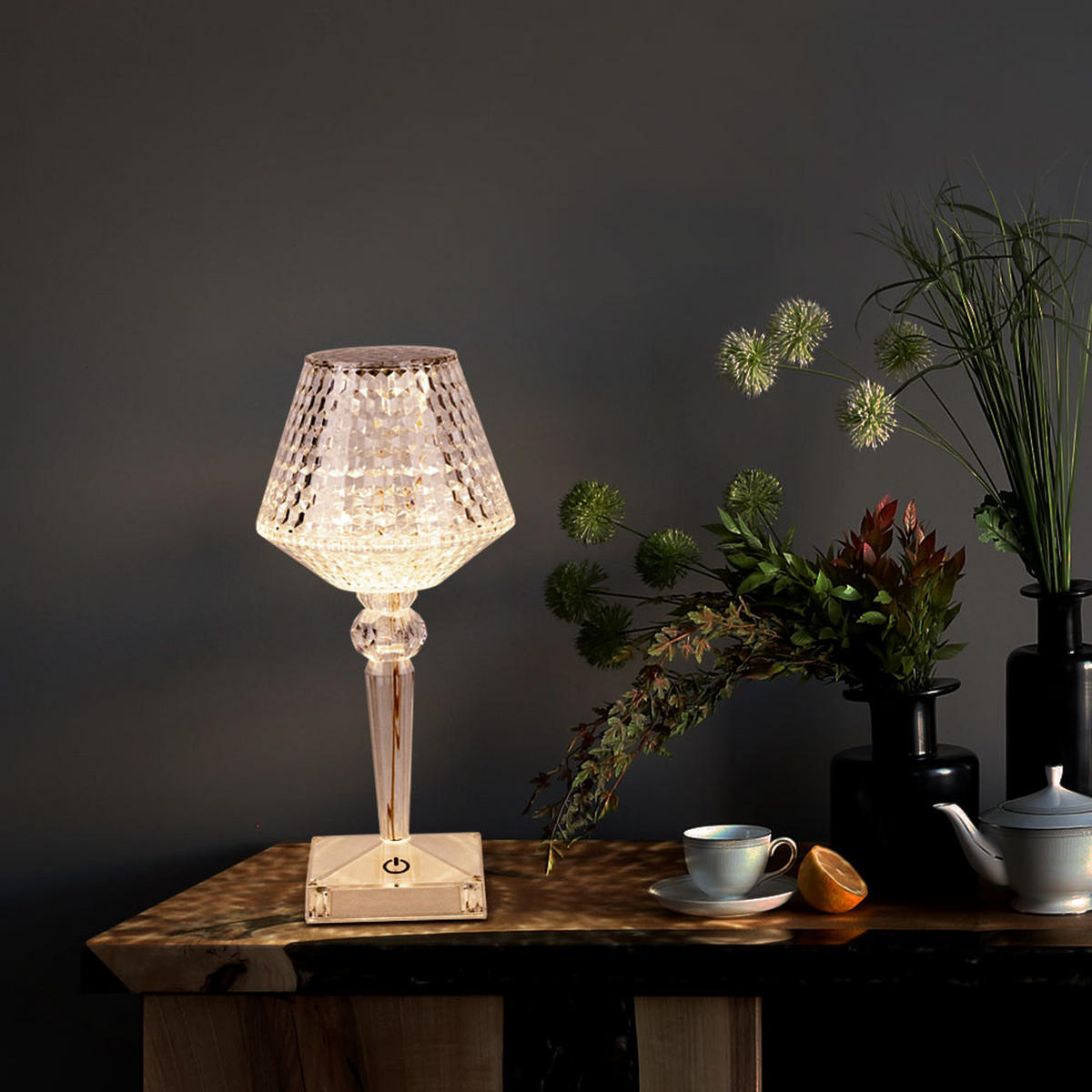 LED TISCHLEUCHTE Kunststoff Kristalloptik Klar - Klar, Kunststoff (12/12/26cm) - Globo Lighting