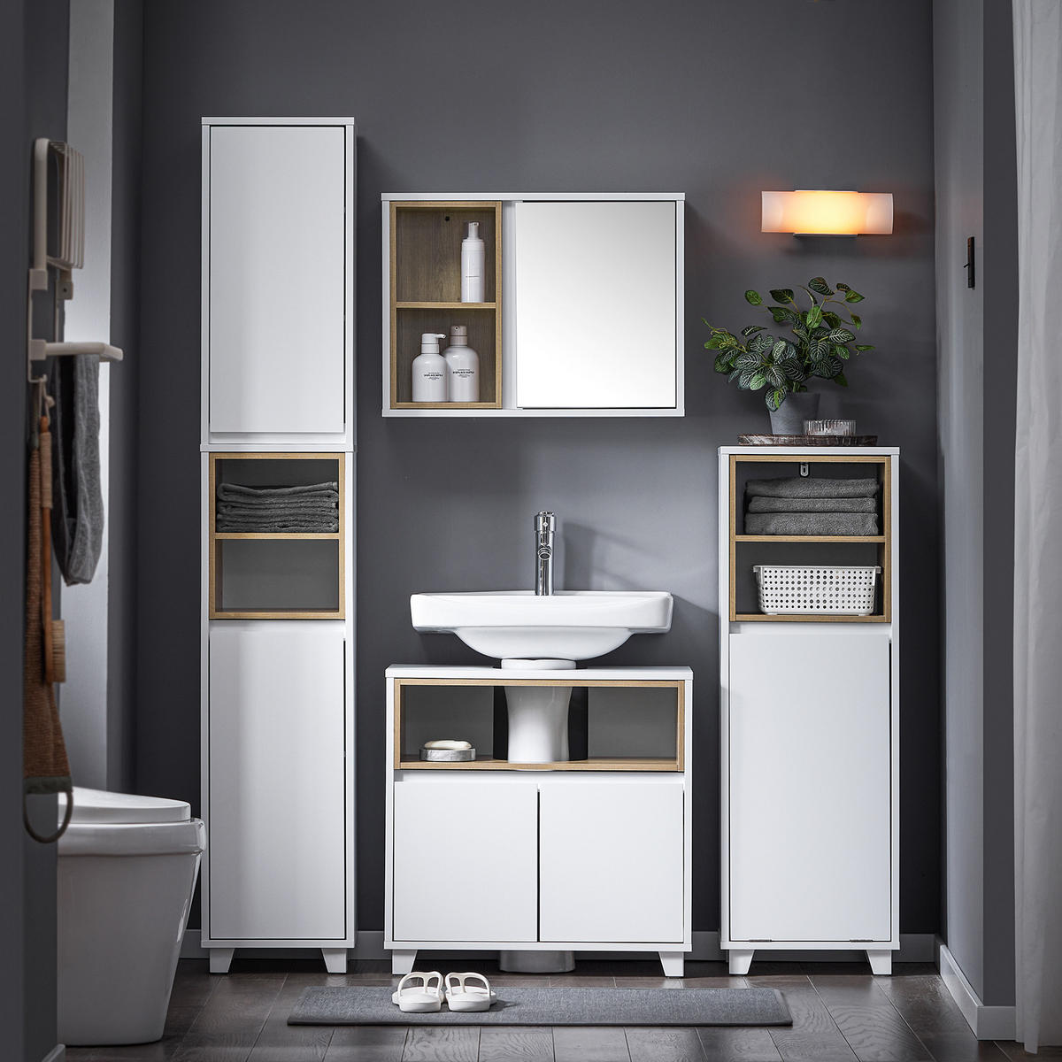 HOCHSCHRANK Weiß - Weiß, Holzwerkstoff (30/170/30cm) - SoBuy