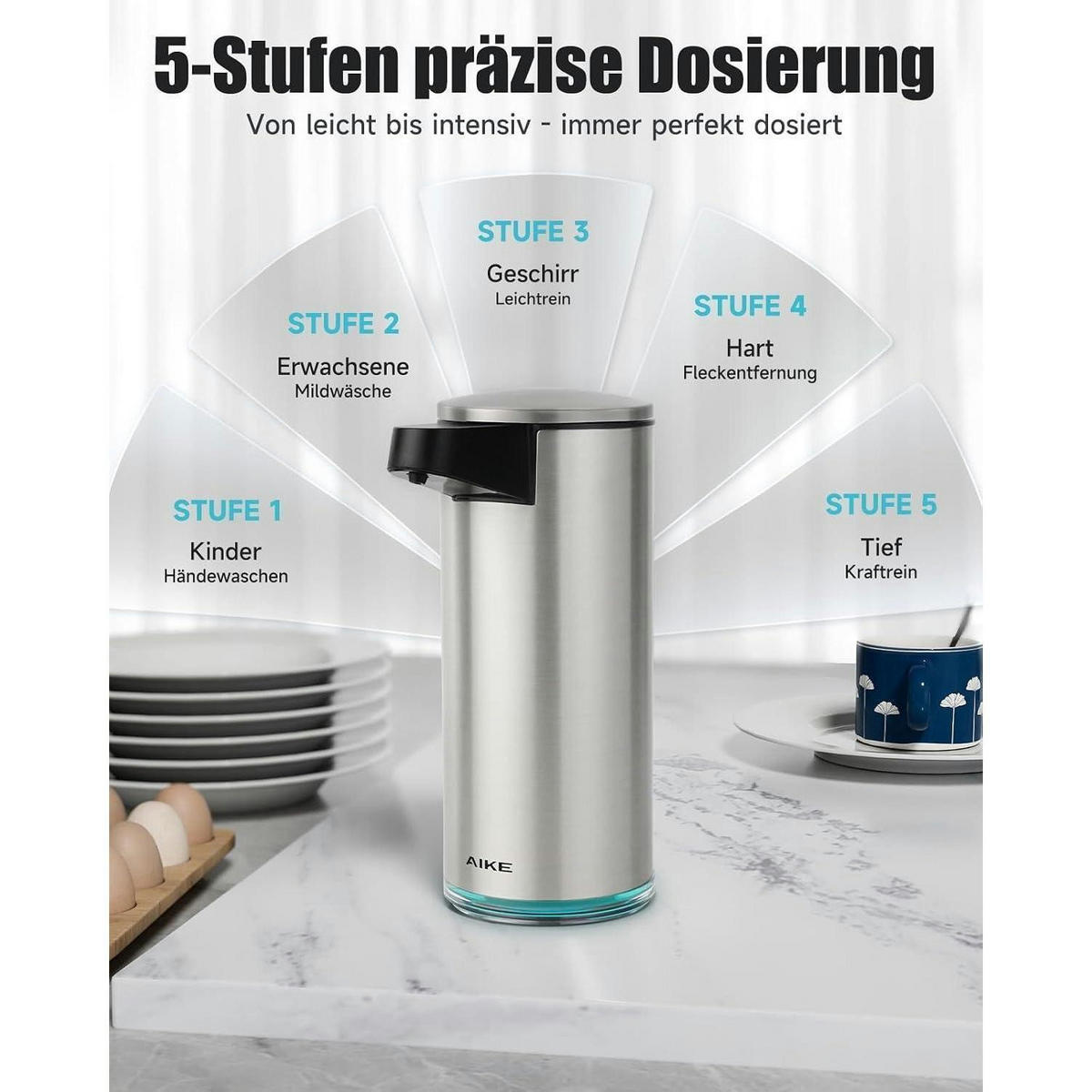SEIFENSPENDER Automatisch Edelstahl 380ml USB-C aufladbar - Silberfarben, Metall (7.5/18/12cm)