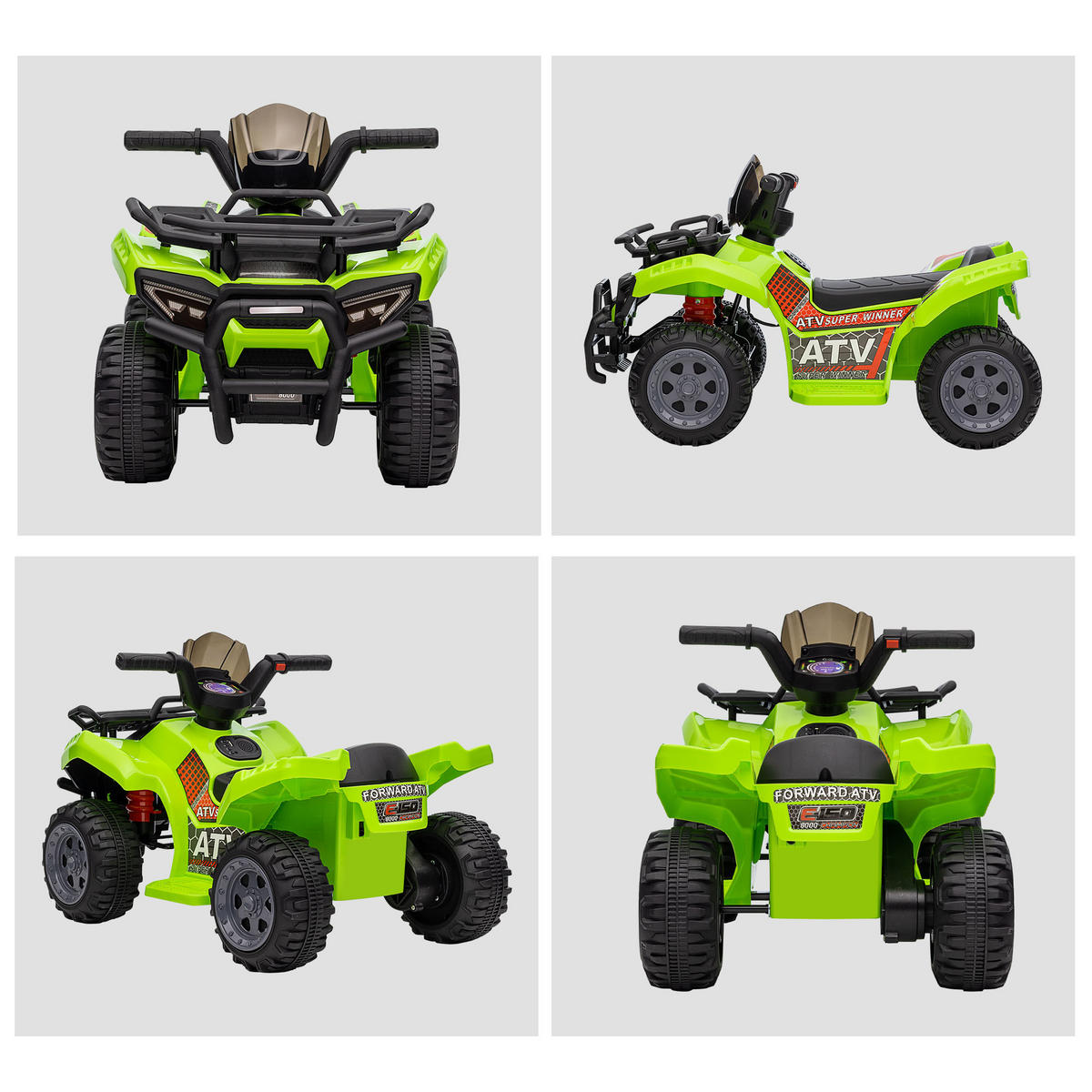 MINI ELEKTRO-QUAD KINDER, Schwarz/Grün/Rosa/Rot, Metall+ PP-Kunststoff - Grün, Metall (70/42/45cm) - HOMCOM