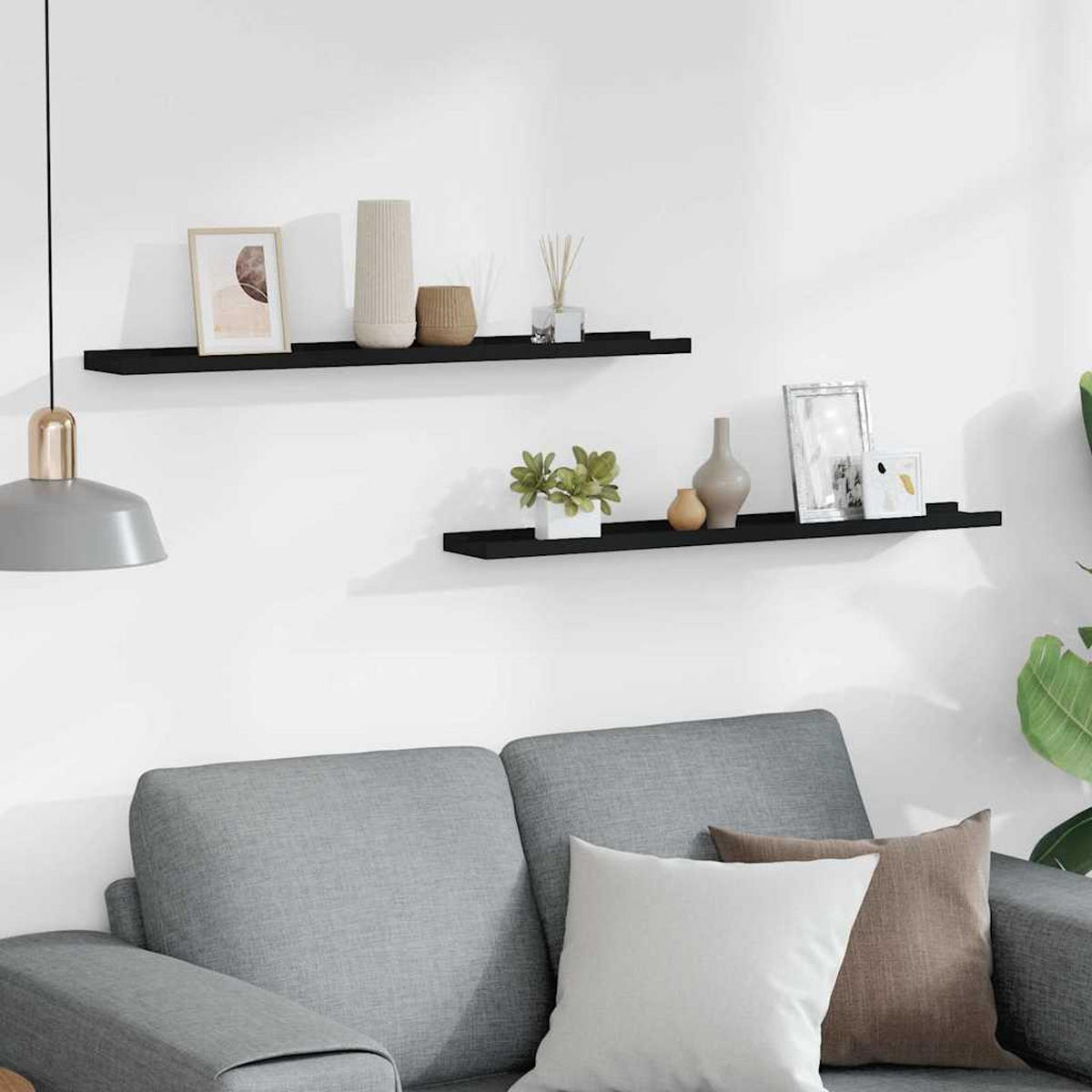 WANDREGALSET U-Form 2-teilig 80/9/3 cm aus MDF Schwarz - Schwarz, Holzwerkstoff (80/3/9cm) - vidaXL