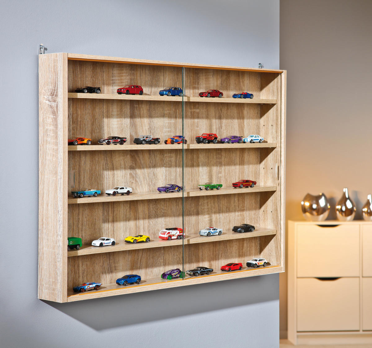 VITRINENSCHRANK Eiche Dekor - Eiche Wotan, Holzwerkstoff (80/60/10cm) - ebuy24