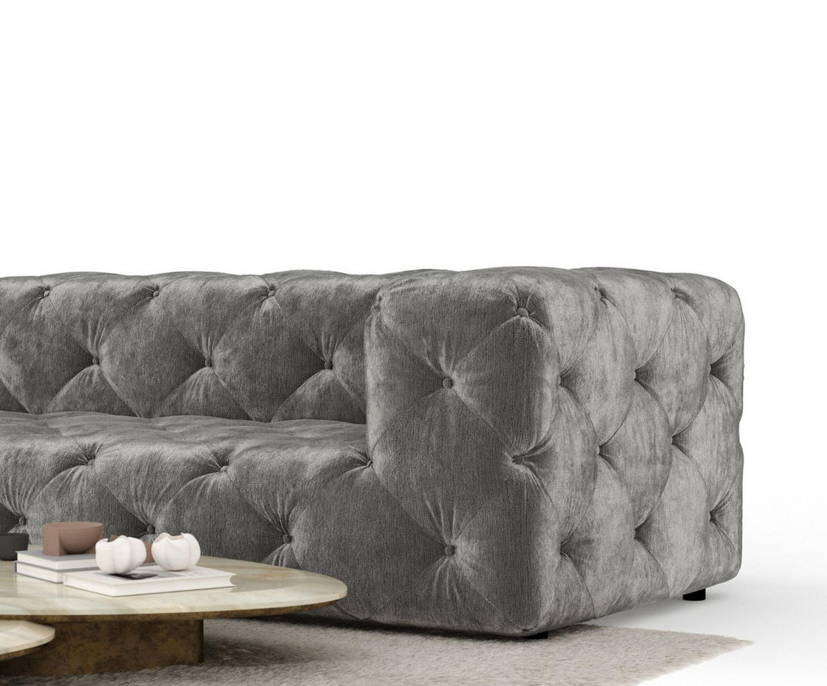 ECKSOFA Cosimo Grau Chenille - Schwarz/Grau, Holz/Holzwerkstoff (325/228cm) - Maison de Reve