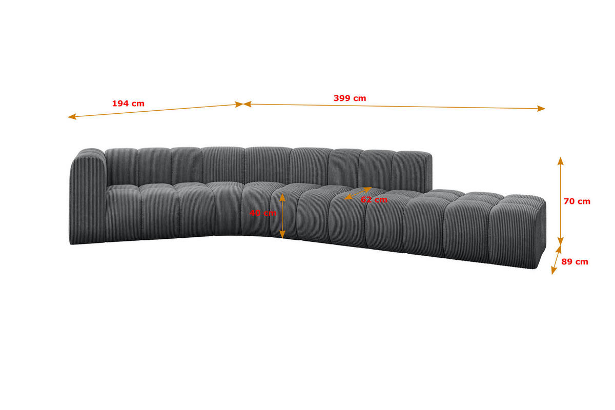 ECKSOFA modulares Sofa Tilmo-L1 - 399x194x70 cm Dunkelgrau - Dunkelgrau, Holzwerkstoff/Textil (399/194cm) - ALTDECOR