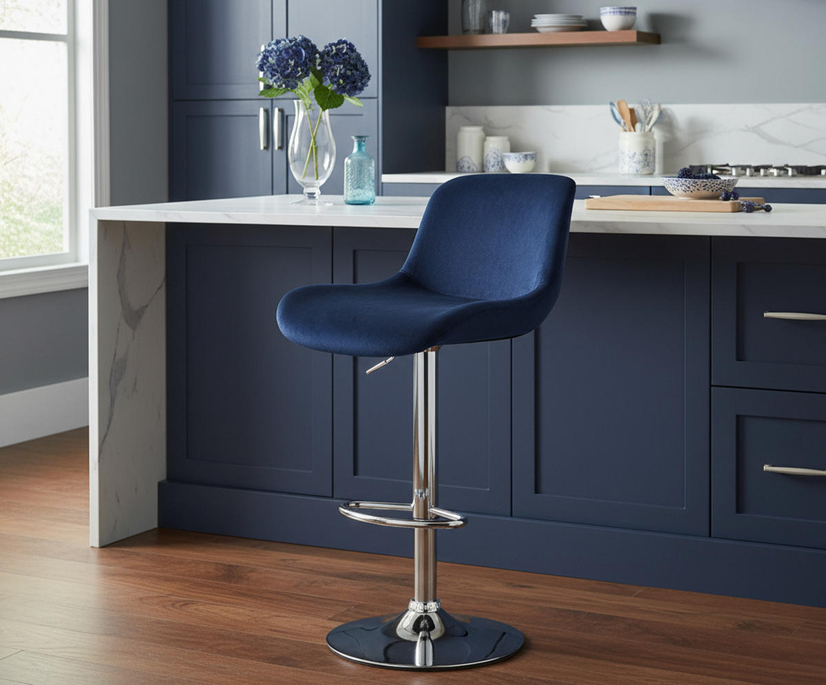 BARHOCKER 2er Set Salomon Chrom Samt blau - Blau/Chromfarben, Textil/Metall (50/106/52cm) - TPFLiving