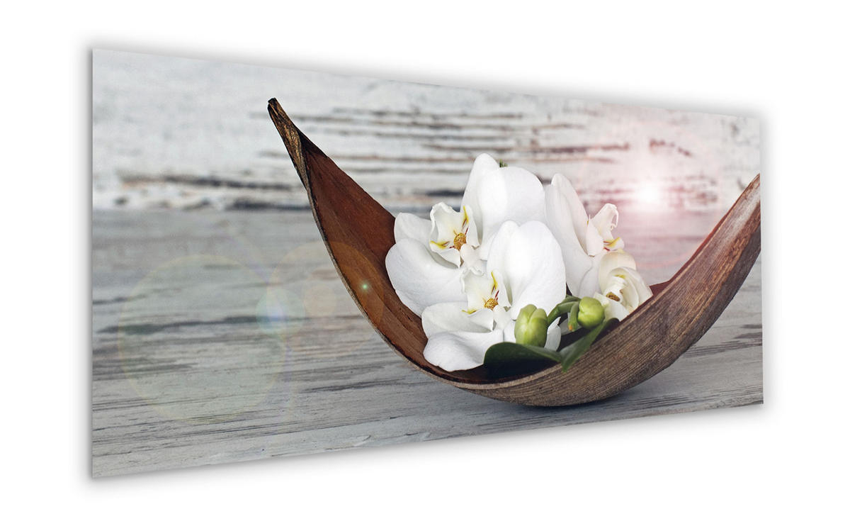 GLASBILD 125x50 cm Orchidee weiß grau - Anthrazit, Glas (125/50cm) - artissimo