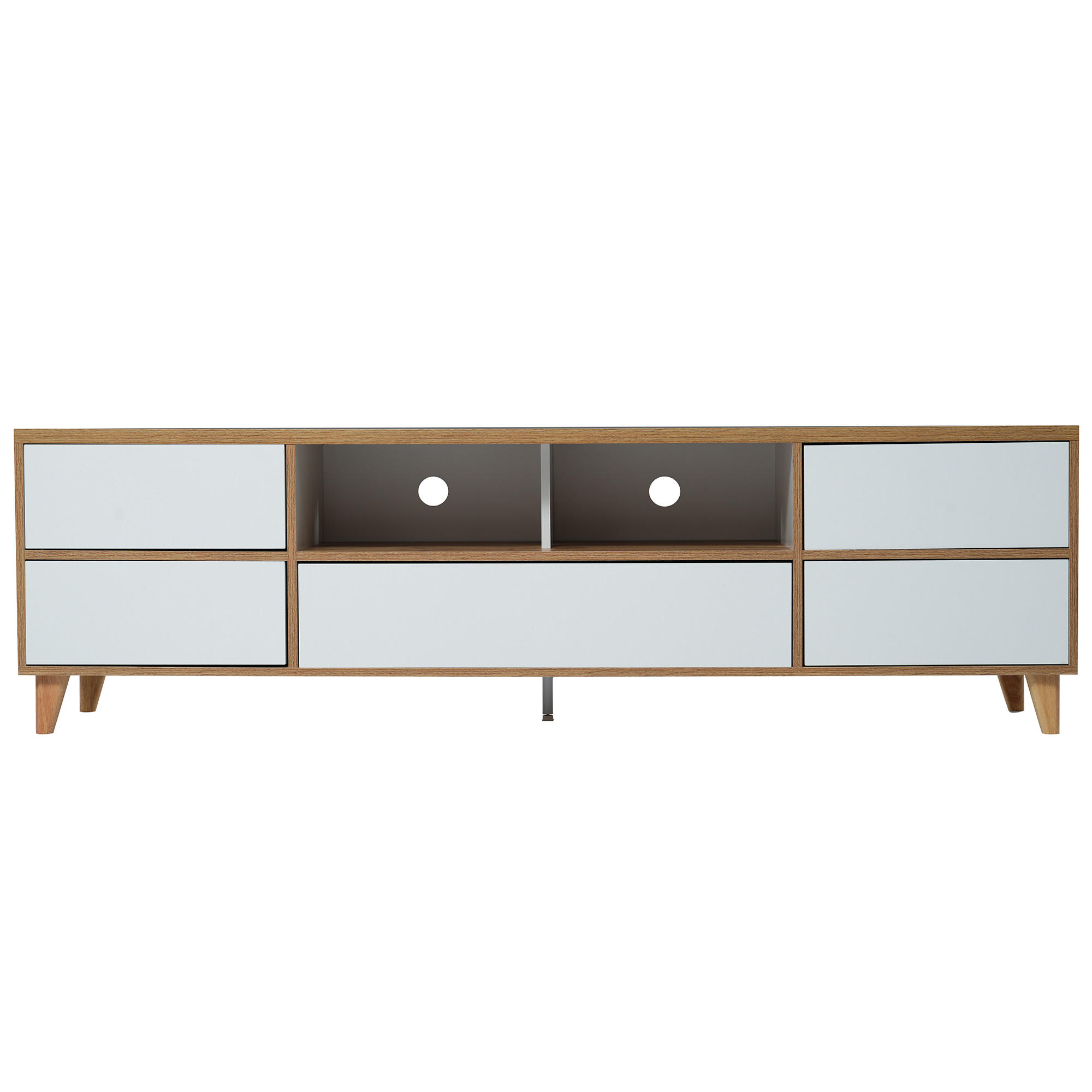 TV-SCHRANK 175/37/51 cm weiß MDF mit 4 Fächern und stabilen Holzfüßen - Naturfarben, Holzwerkstoff (175/51/37cm) - OKWISH