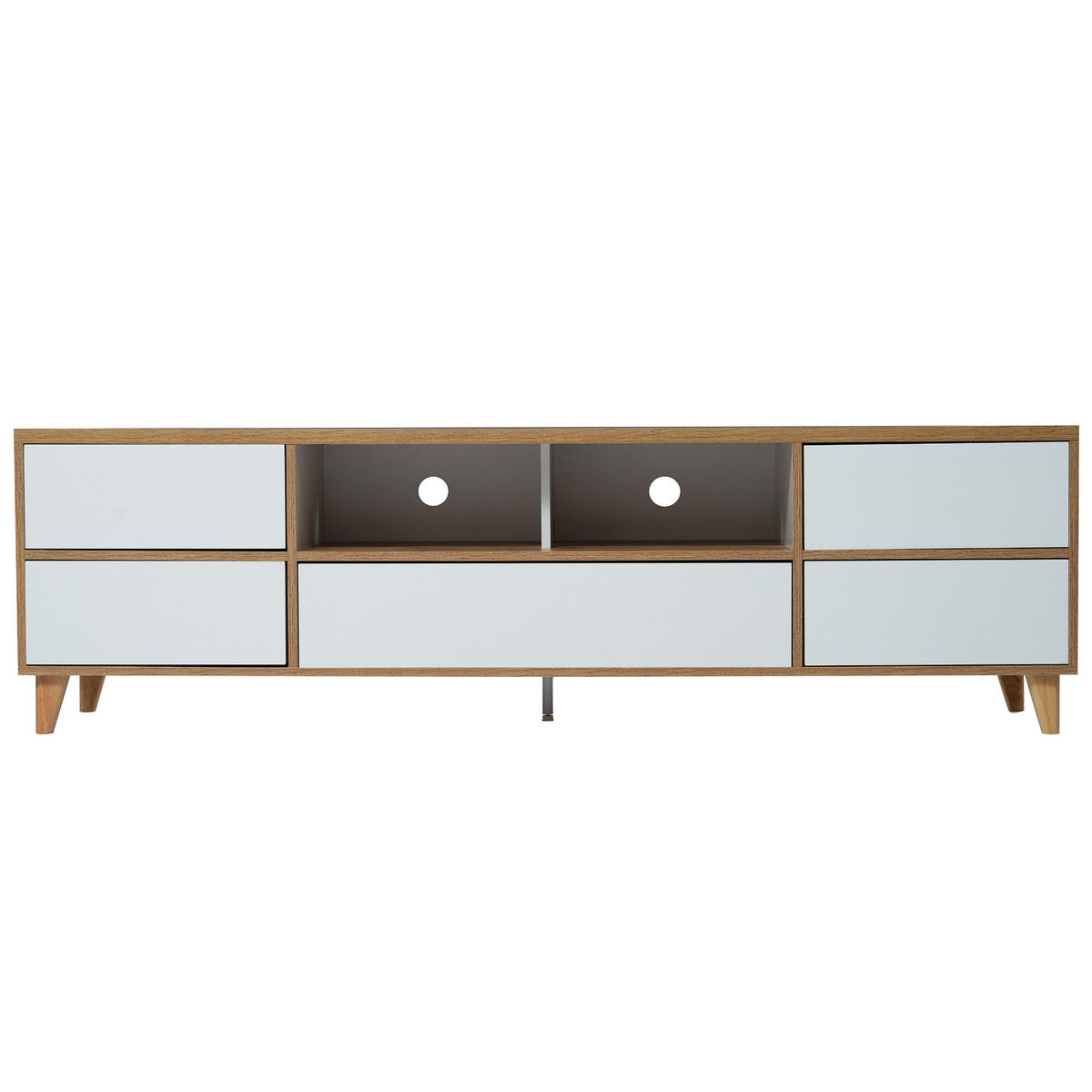 TV-SCHRANK 175/37/51 cm weiß MDF mit 4 Fächern und stabilen Holzfüßen - Naturfarben, Holzwerkstoff (175/51/37cm) - OKWISH