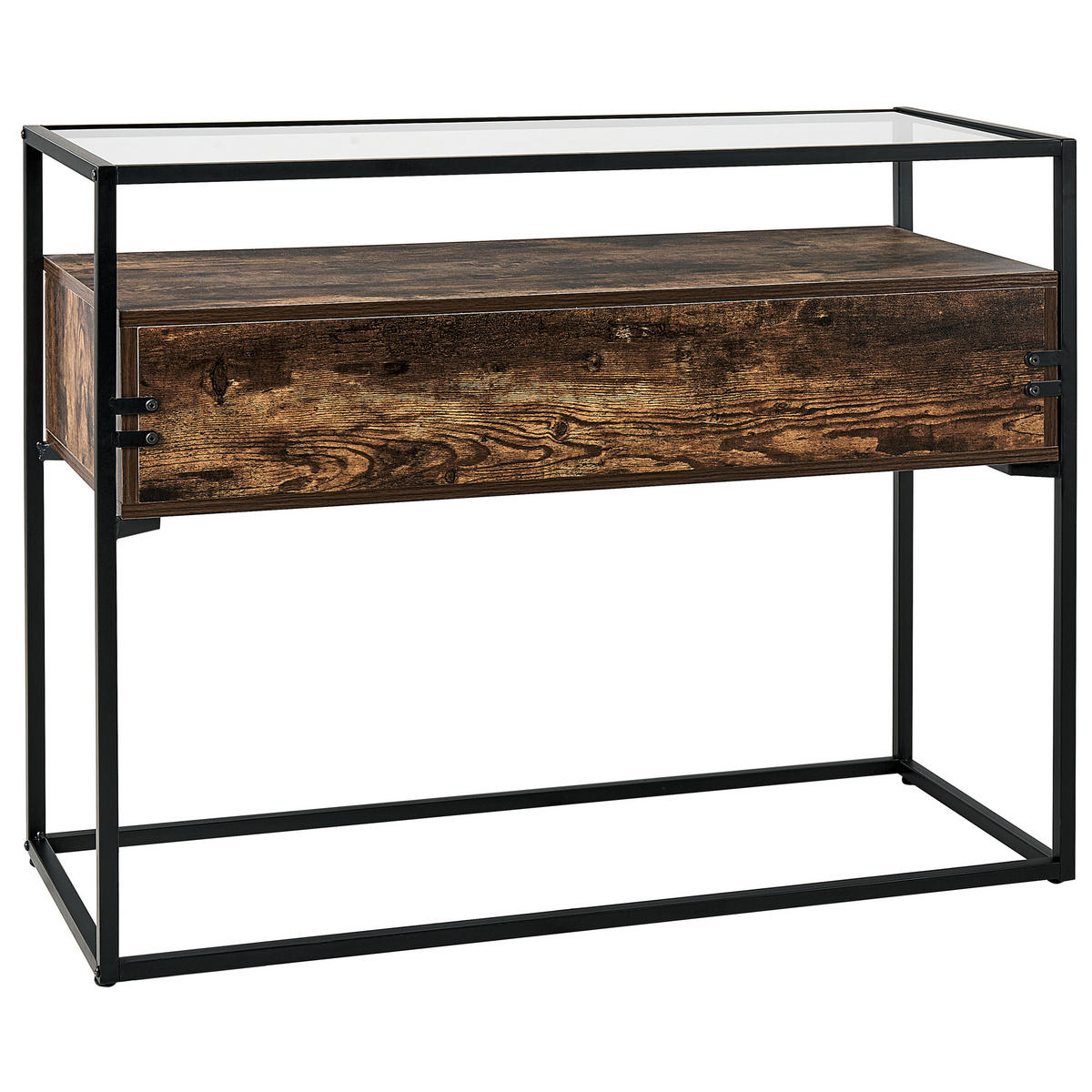 KONSOLENTISCH Glas dunkler Holzfarbton/schwarz 2 Schubladen Mauk - Dunkelbraun/Schwarz, Holzwerkstoff (40/100/80cm) - Beliani