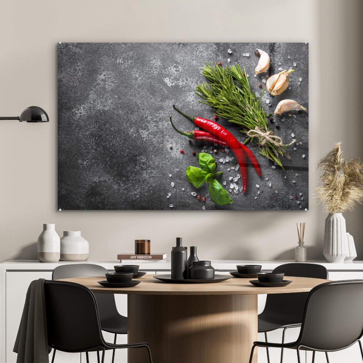 ACRYLGLASBILD Pfeffer - Kräuter - Gewürze - Beton 120x80 cm - Dunkelgrau, Glas (120/80cm) - MuchoWow