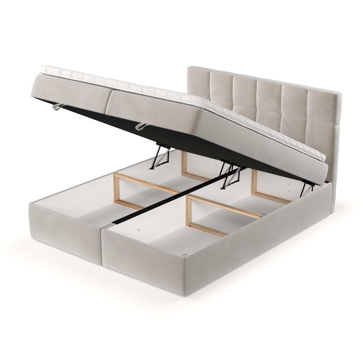 BOXBETT Savio 200/200 cm Hellbeige im Paros Stoff - Beige/Schwarz, Holz/Holzwerkstoff (200/200cm) - AltaBeds