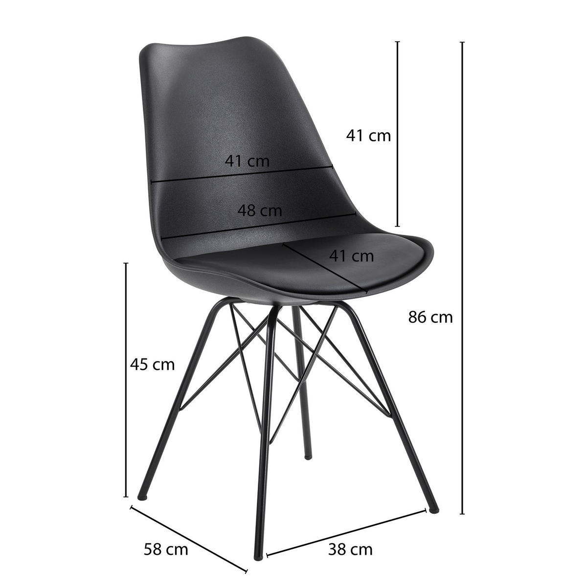 ESSZIMMERSTUHL 2er Set mit Metallgestell Skandinavisch gepolstert, Schwarz 58x48x86 cm - Schwarz, Kunststoff/Textil (58/86/48cm) - KADIMA DESIGN