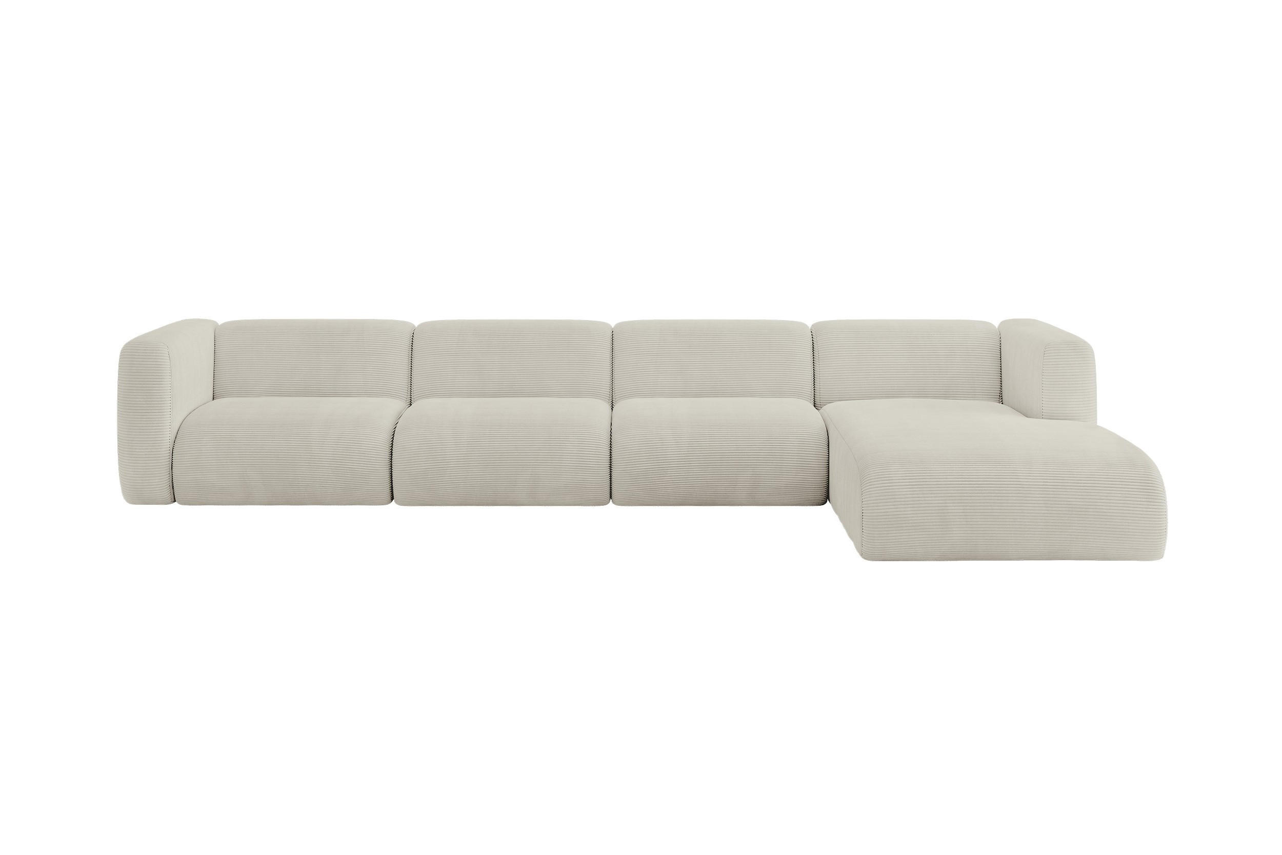 ECKSOFA Ottomane Rechts MIRA-L3 409x179x70 Creme Cord - Ecru/Creme, Holzwerkstoff/Kunststoff (409/179cm) - ALTDECOR
