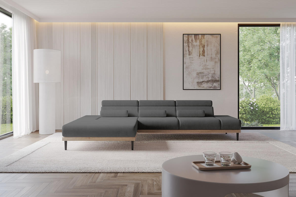 ELEKTRISCHES ECKSOFA Links MONA 316x205x85 Dunkelgrau Velours - Anthrazit, Holzwerkstoff/Textil (316/205cm) - ALTDECOR