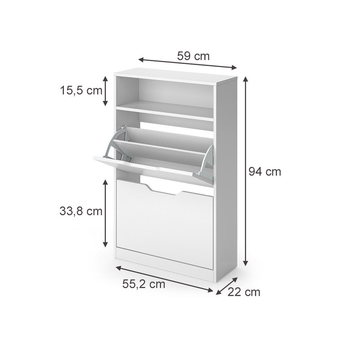 SCHUHKIPPER Luca, Weiß, 59 x 94 cm mit 2 Kippfächern - Weiß, Holzwerkstoff (59/94/22cm) - Vicco