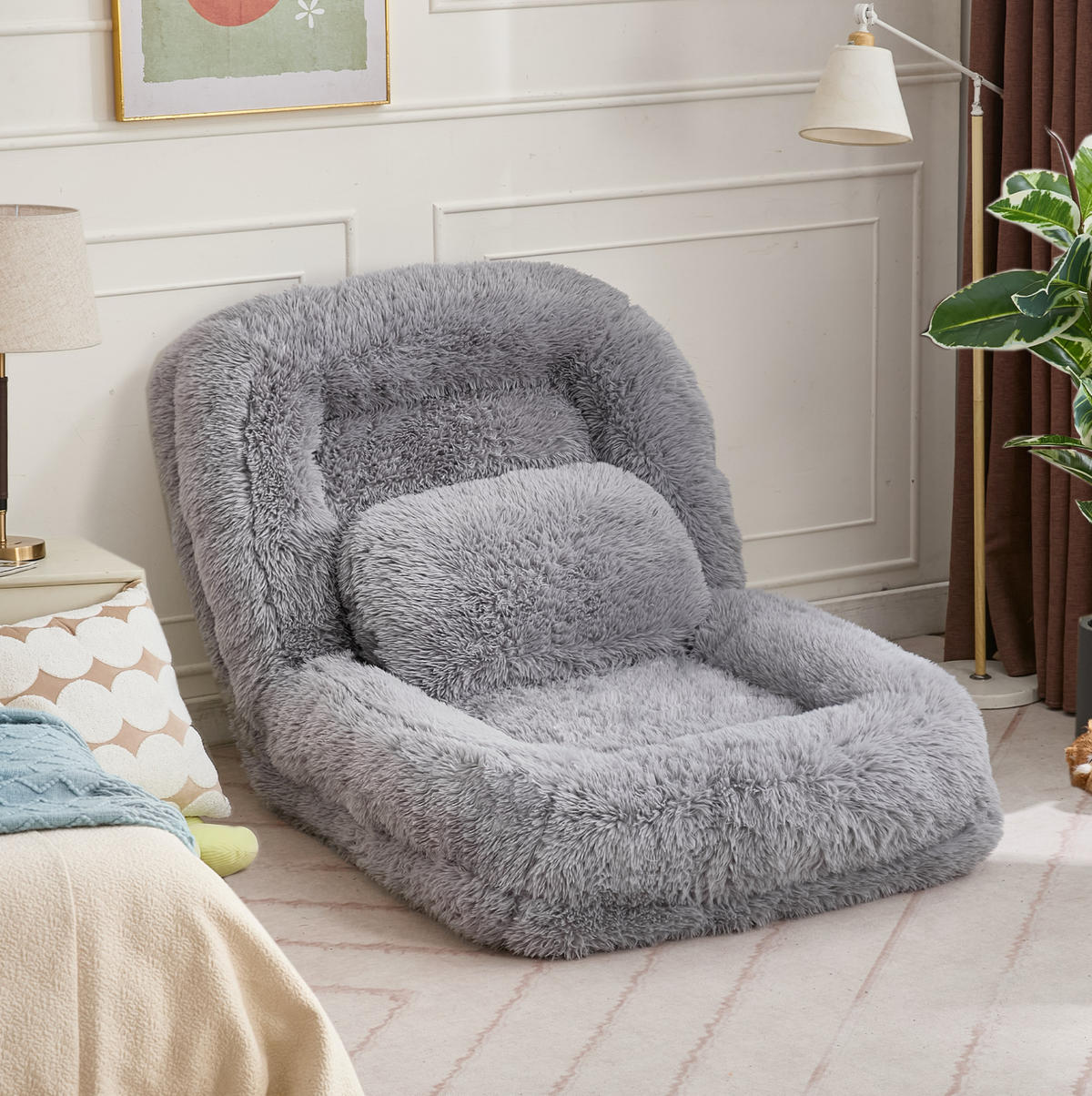 BODENSOFA 5-fach verstellbar 102 x 89 x 88 cm Hellgrau - Hellgrau, Kunststoff (89/88/102cm) - Beauniv