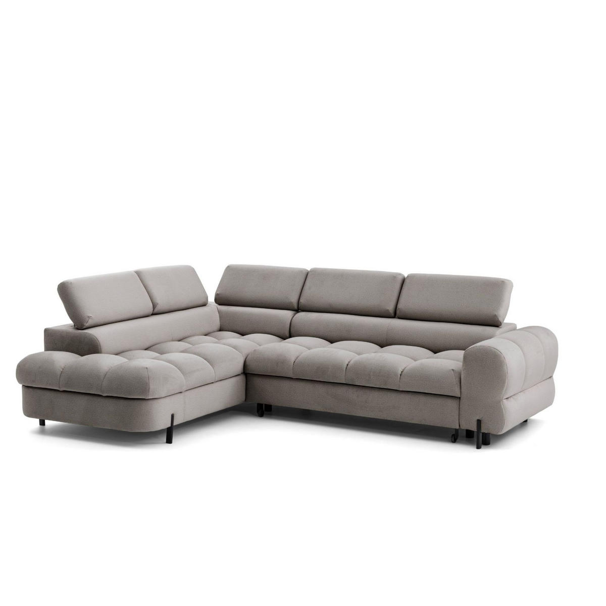 ECKSOFA BOWL L Links mit Schlaffunktion 125x195 Velours Beige - Beige/Schwarz, Holz/Textil (260/195cm) - Muffo