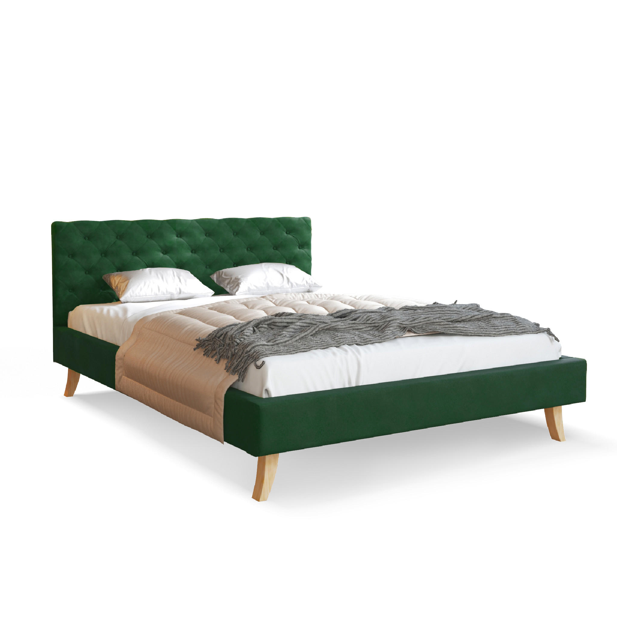 POLSTERBETT ZUZA dunkelgrün - Dunkelgrün/Birkefarben, Holzwerkstoff (140/200cm) - FDM