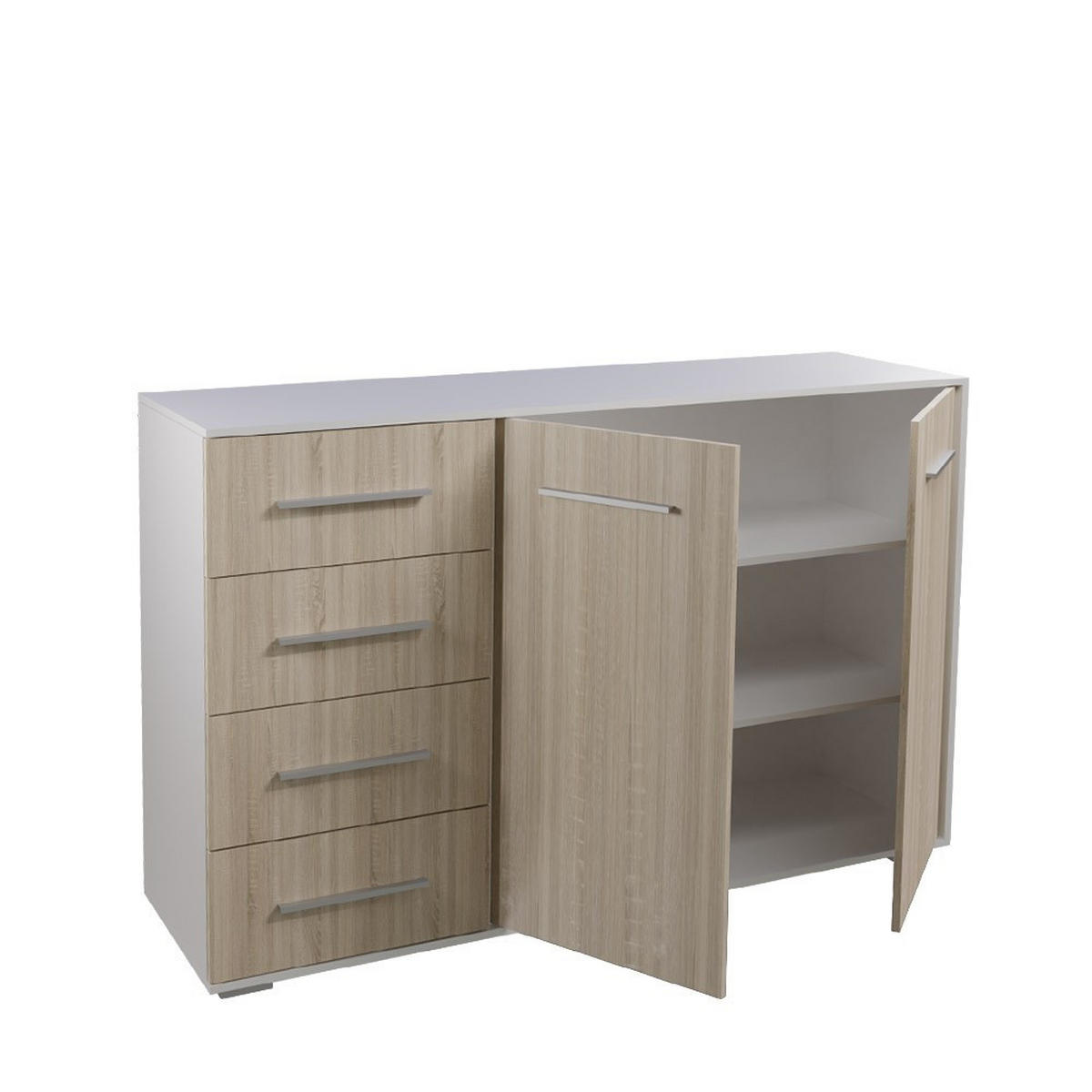KOMMODE Frida 01 2D4S Weiss/Sonoma 135 cm - Alufarben/Weiß, Holzwerkstoff/Kunststoff (135/95/45cm) - imoebel24