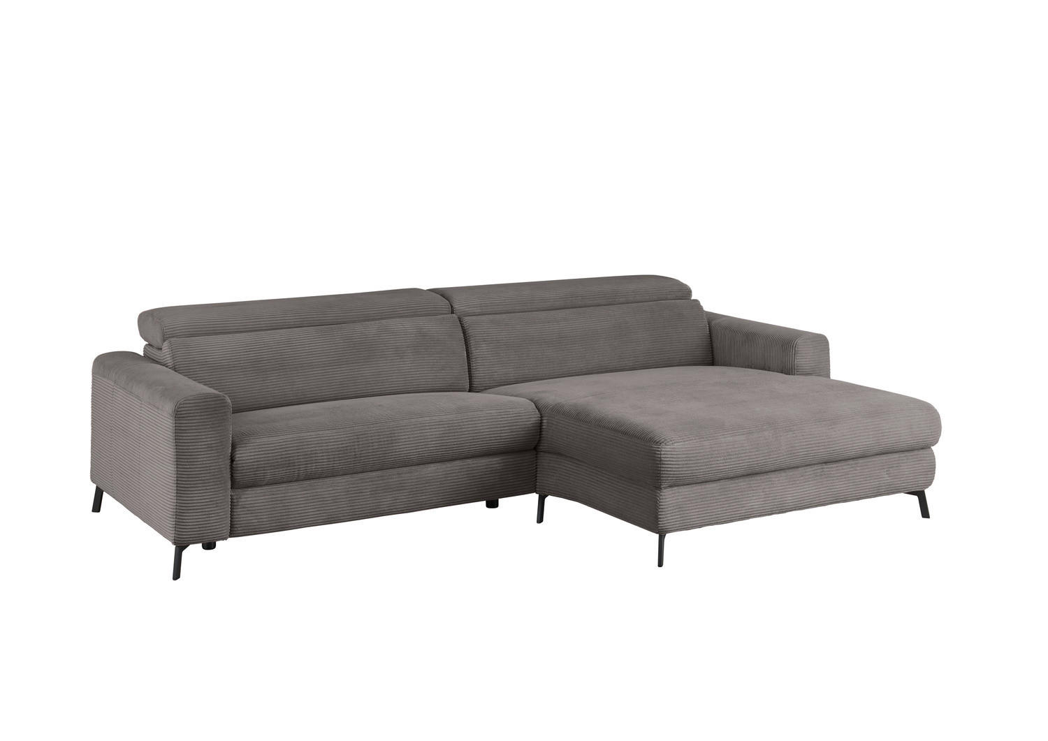 ECKSOFA LAISKA Grau Cord - Schwarz/Grau, Textil/Metall (282/177cm) - KAWOLA