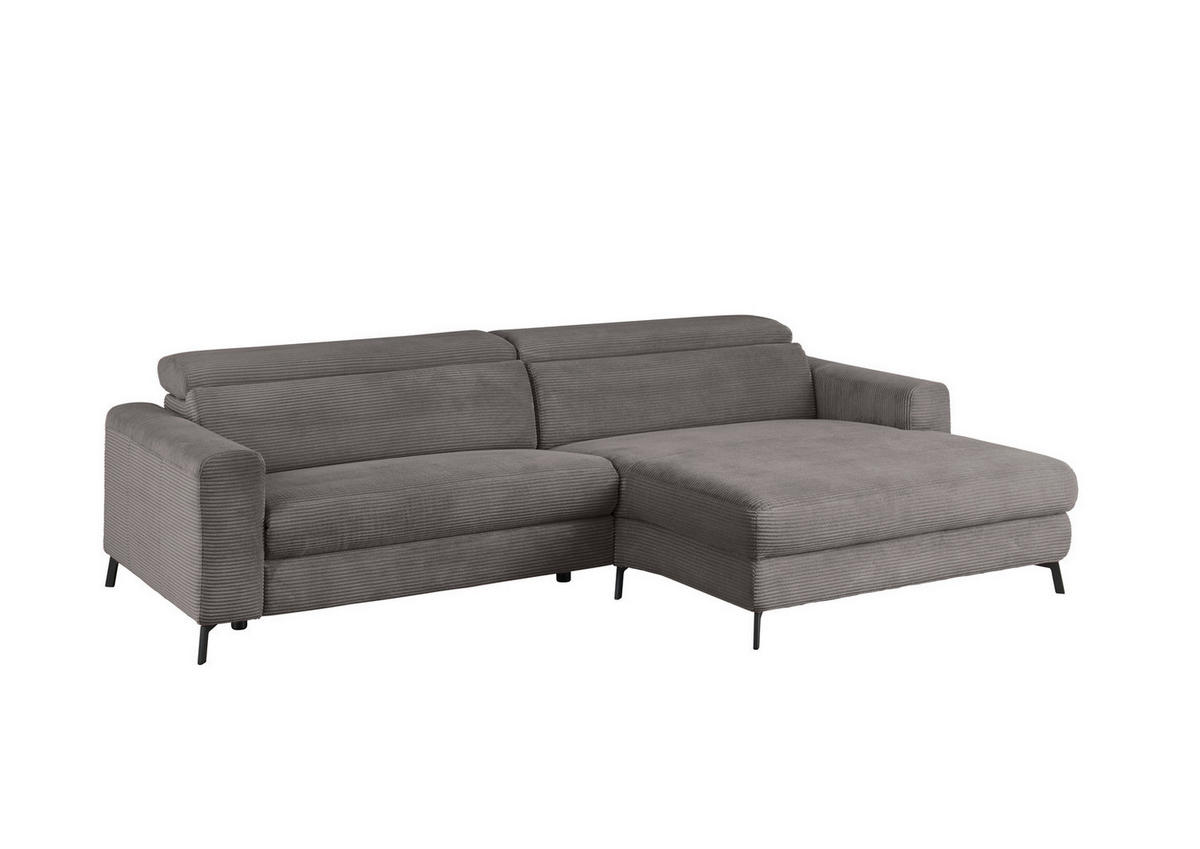 ECKSOFA LAISKA Grau Cord - Schwarz/Grau, Textil/Metall (282/177cm) - KAWOLA