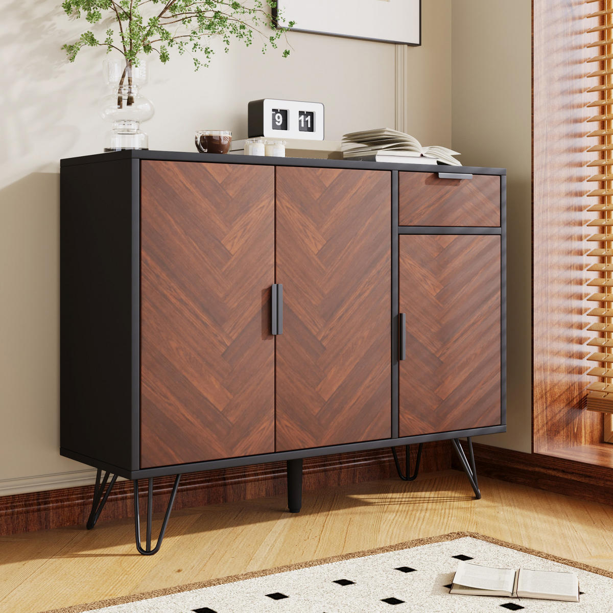 SIDEBOARD 90x30x71,5 cm, modernes Design, Schwarz - Schwarz, Holz (90/71/30cm)