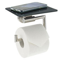 TOILETTENPAPIERHALTER PIAZZA mit Glasablage, Edelstahl - Grau, Metall (17/13.4/13.5cm) - bremermann