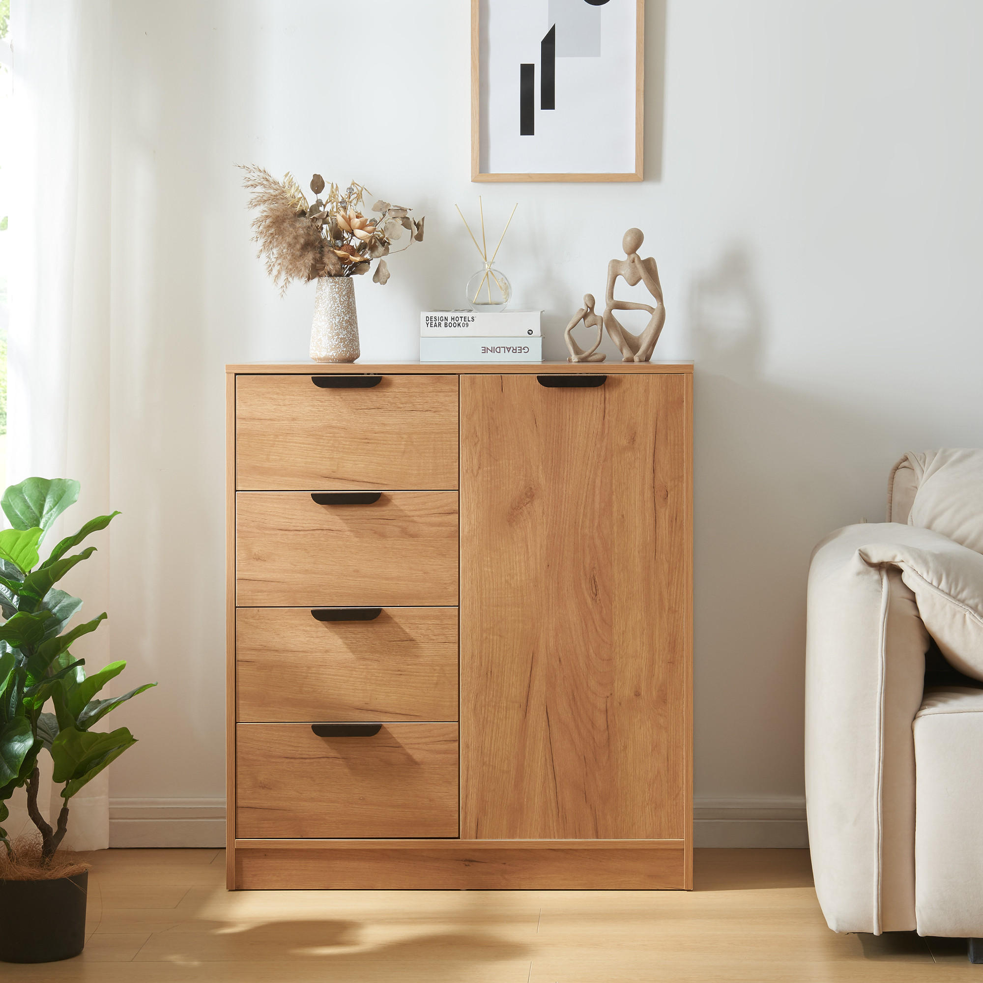 KOMMODE Varkaus - Eichefarben, Holzwerkstoff (80/90/40cm) - [en.casa]