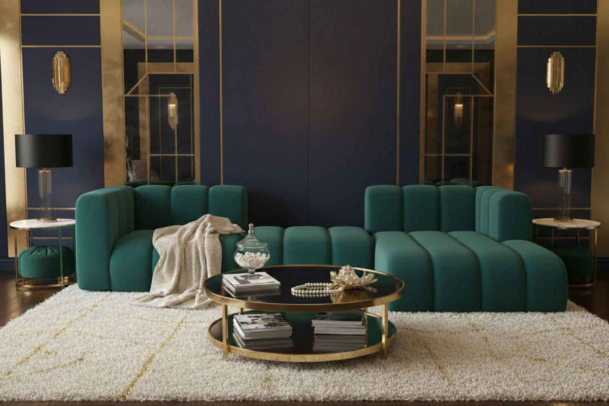 ECKSOFA L-Form Grand L 319 cm, Veloursstoff Salvador, Azurblau, Rechts - Blau, Holz (319/179cm) - Kaiser Möbel