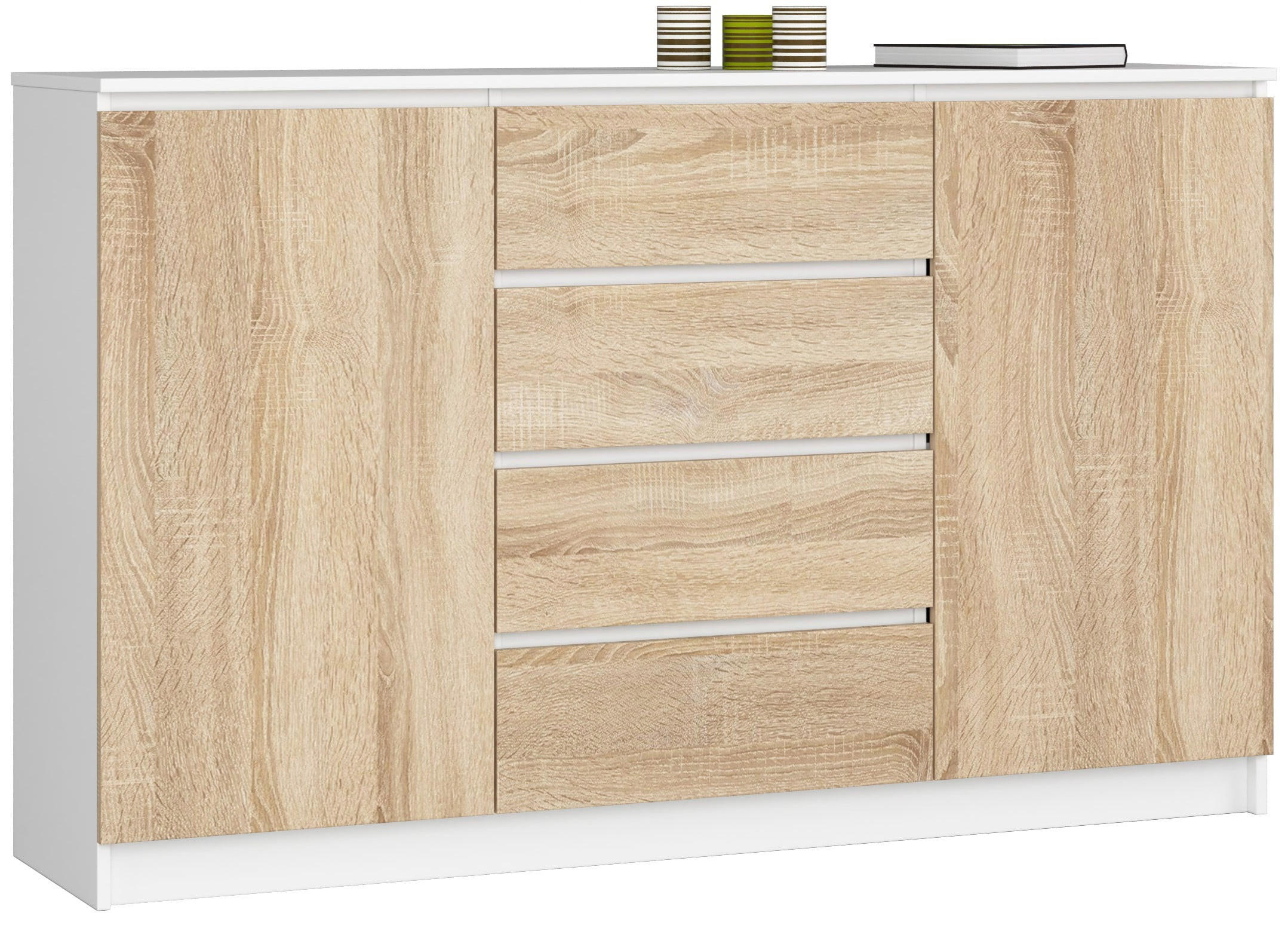 KOMMODE Weiß, Eiche Sonoma 99/160/40 - Weiß, Holzwerkstoff (160/99/40cm) - RAUMHIRSCH FURNITURE
