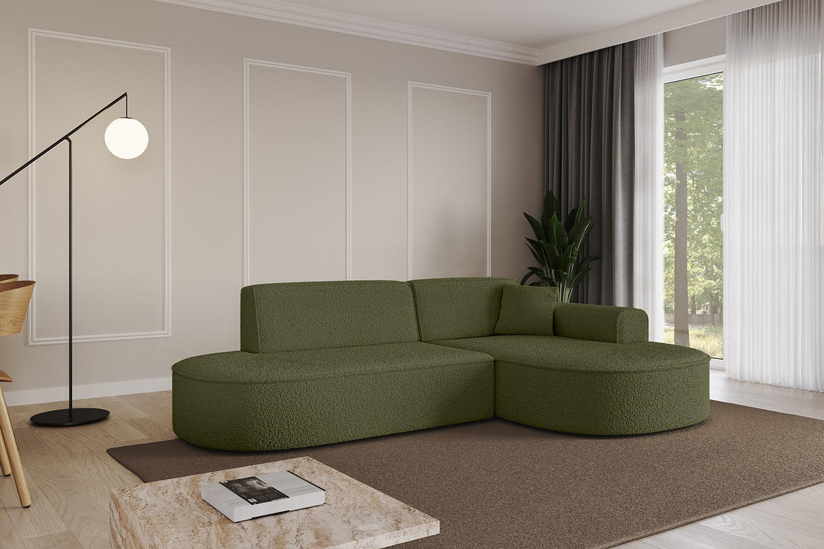 ECKSOFA Ottomane Rechts MARI-L1 - 232x163x73,5 cm Grün Bouclé - Schwarz/Grün, Holzwerkstoff/Kunststoff (234/163cm) - ALTDECOR
