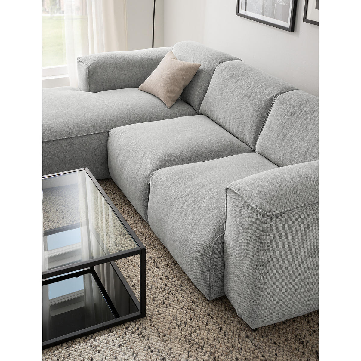 3-SITZER ECKSOFA mit Longchair - Hellgrau/Schwarz, Kunststoff/Textil (251/173cm) - home24