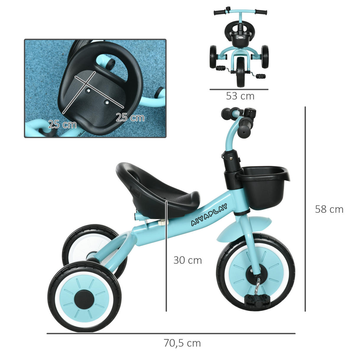 KINDERDREIRAD, Blau/Weiß/Roa, Metall+ EVA - Blau, Metall (70.5/53/58cm) - AIYAPLAY