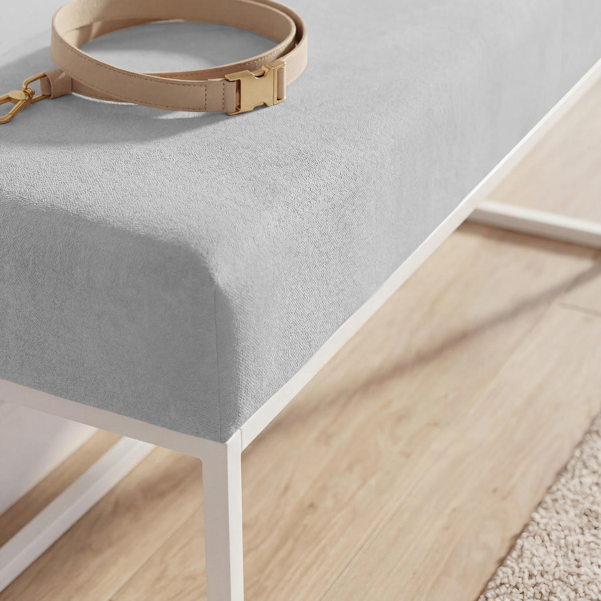 POLSTERBANK PURE 90 cm Metallgestell, Weiß / Grau - Weiß/Grau, Textil/Metall (90/44/30cm) - Idohome