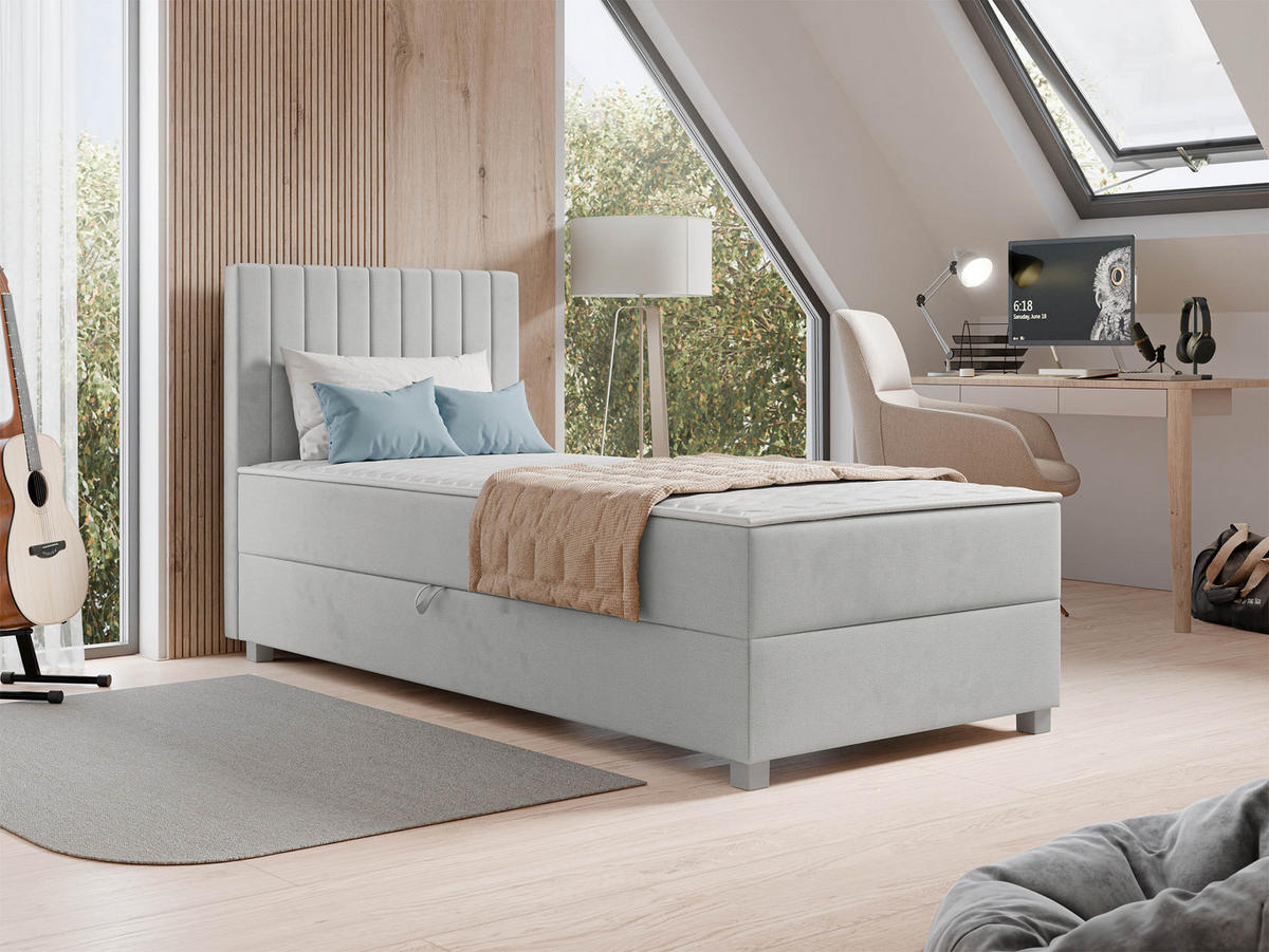 BOXBETT Viki - Silberfarben/Hellgrau, Holzwerkstoff/Kunststoff (90/200cm) - MIRJAN24
