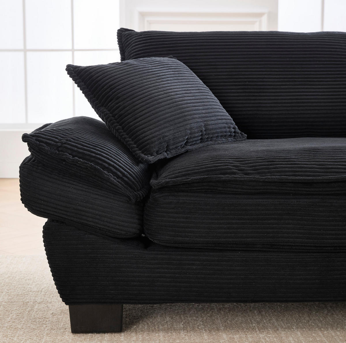 SOFA 2-Sitzer mit ultratiefem Sitz ca. 224 x 81 x 81 cm Velvet Black - Schwarz, Kunststoff (224/81/81cm) - Meubliv
