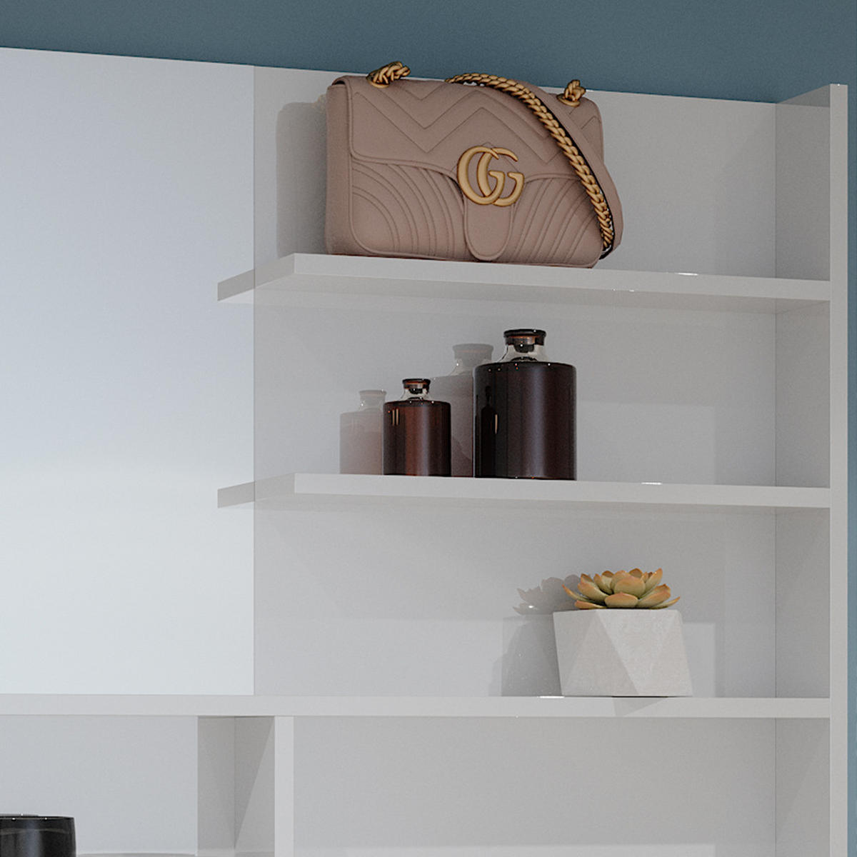 SPIEGELREGAL Weiß Hochglanz 119.8 x 70 cm mit offenen Fächern - Weiß Hochglanz, Holzwerkstoff (119.8/70/11cm) - Vicco